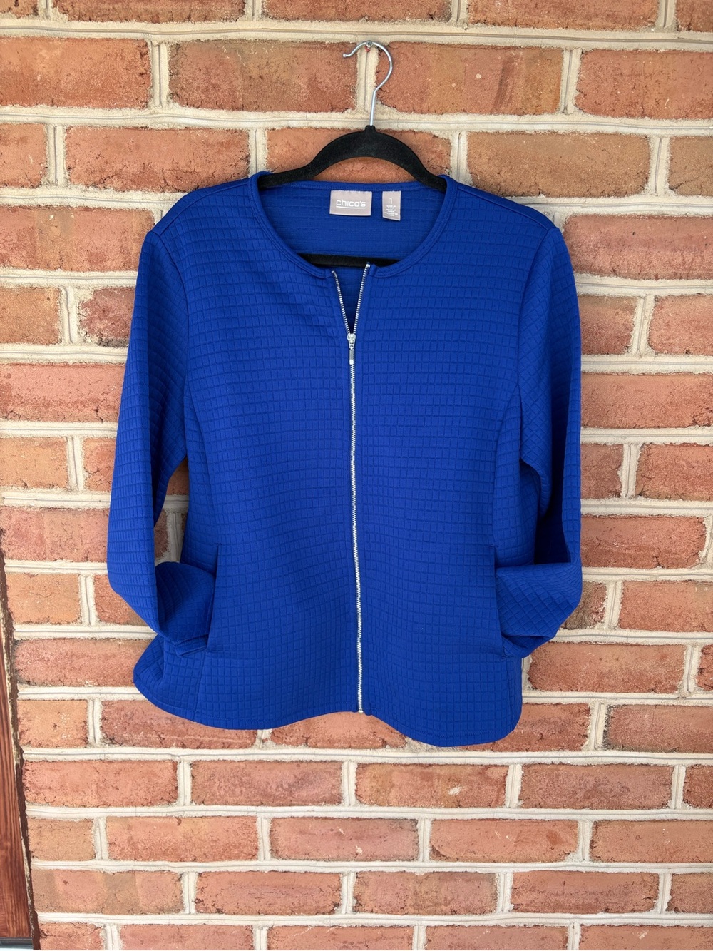 Chico's Cobalt Zip-Front Textured Jacket